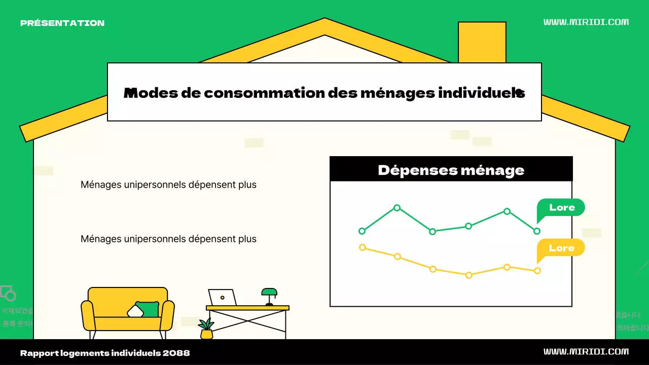 Voici le thème de l'illustration d'une jolie maison verte et jaune pour une personne.
