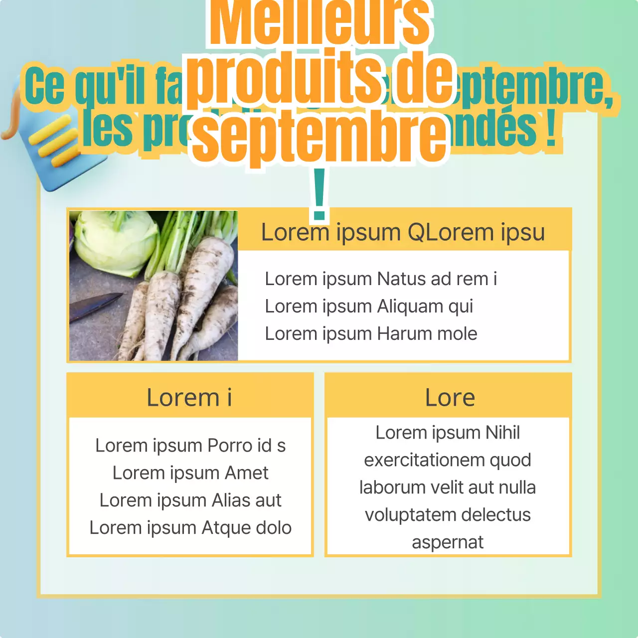 Une simple affiche de vente de fruits et légumes à la menthe et au jaune