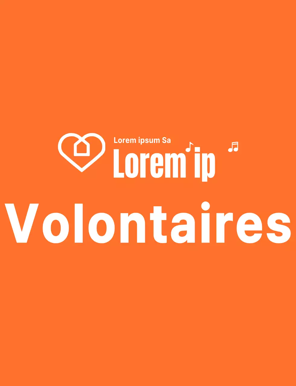 Logo avec texte rythmique en orange et blanc Organisation bénévole