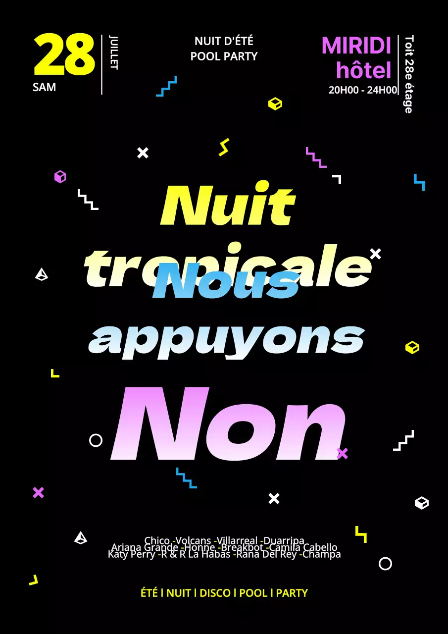 Promouvoir une fête de piscine en plein été avec des accents noirs fluorescents