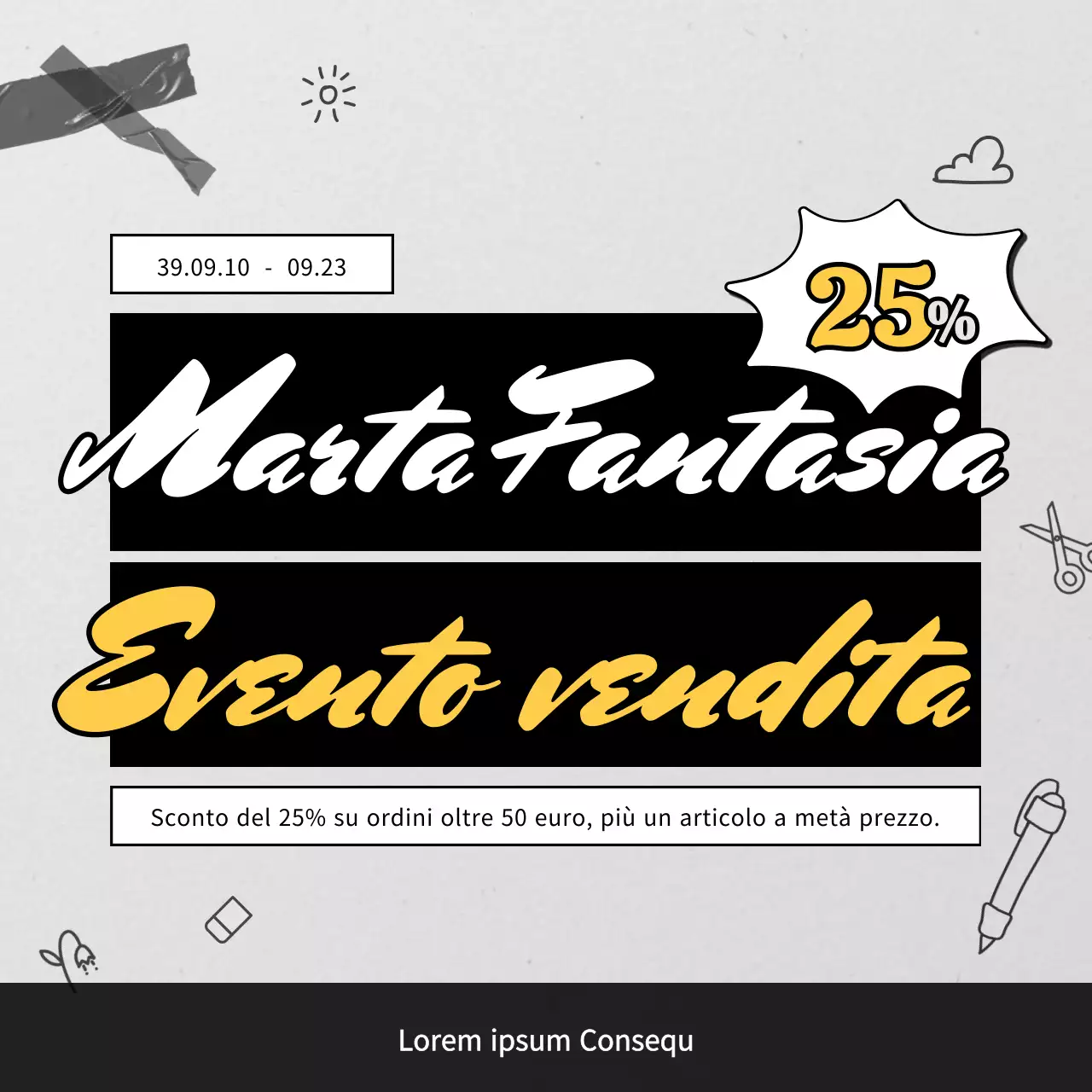 Cartoleria semplice in bianco e nero in saldo