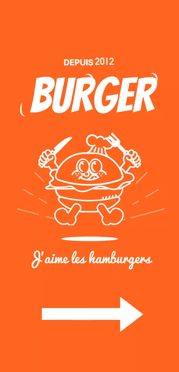 Panneau de signalisation avec un menu comportant une illustration d'un hamburger sur fond orange