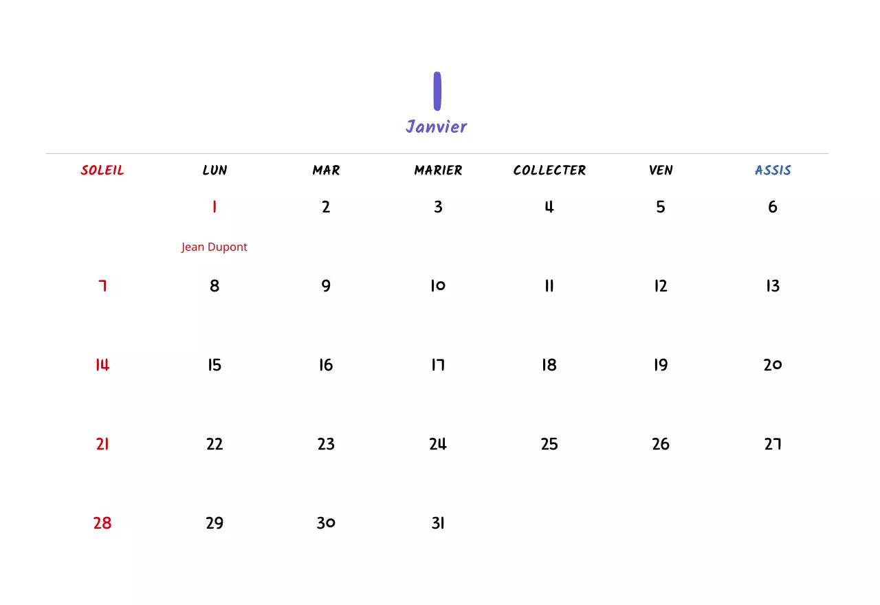Calendrier du Nouvel An avec de jolies illustrations