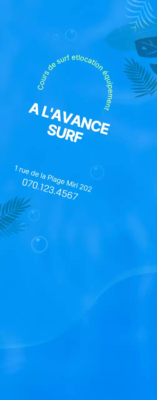 Illustration simple de l'océan en bleu et chartreuse pour l'information et la promotion du surf.