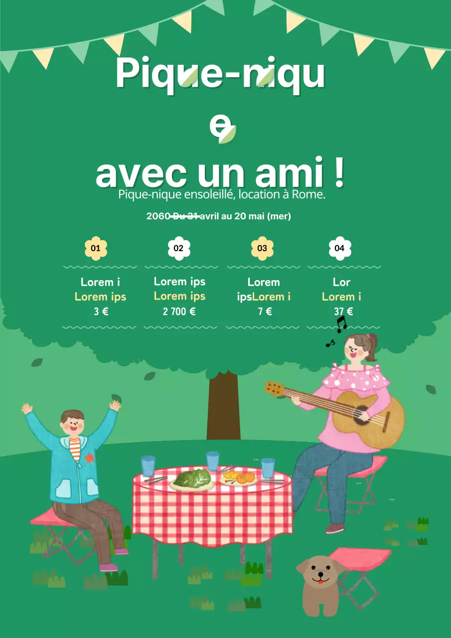 Matériel promotionnel pour les pique-niques verts et boisés