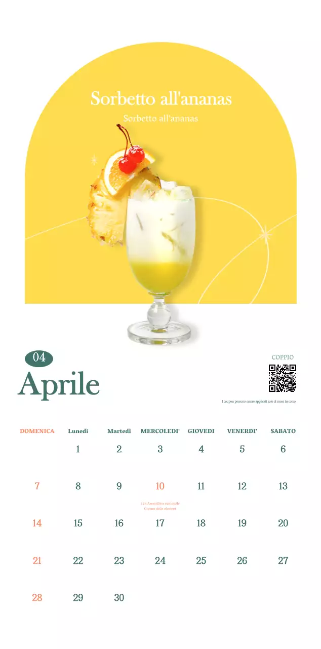 Calendario dei bar con i consigli per le bevande del mese