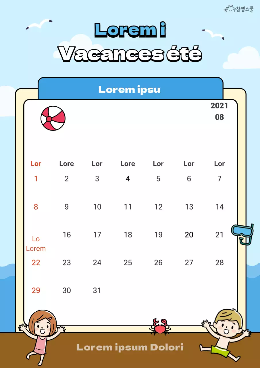 Planificateur de vacances d'été, concept de plage bleu clair