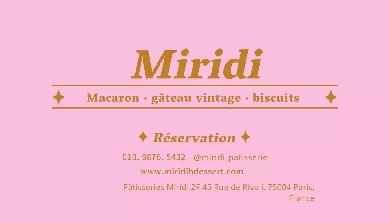 Carte de visite d'un café de desserts