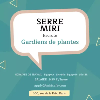 Offre d'emploi sur fond turquoise et motif triangulaire V1