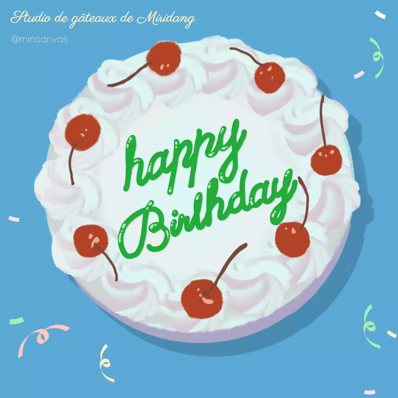 Joyeux anniversaire avec un gâteau en lettres vintage bleu clair