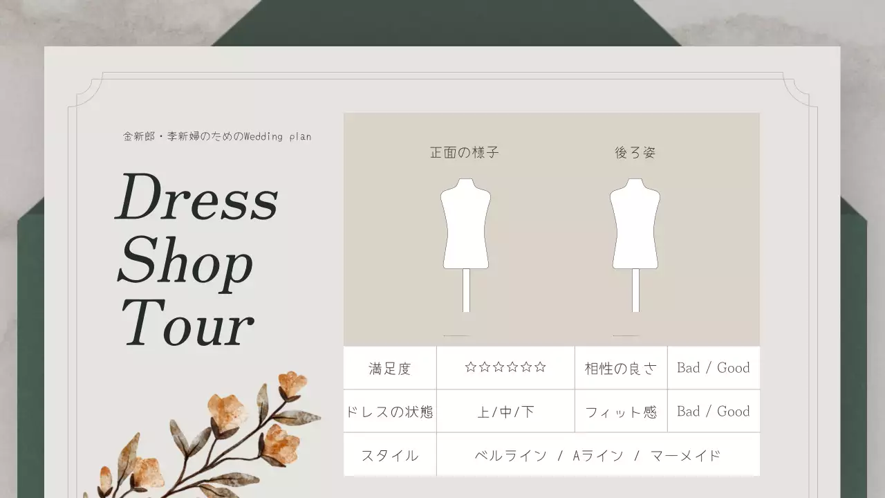 緑 上品 結婚式 計画書 プレゼンテーション