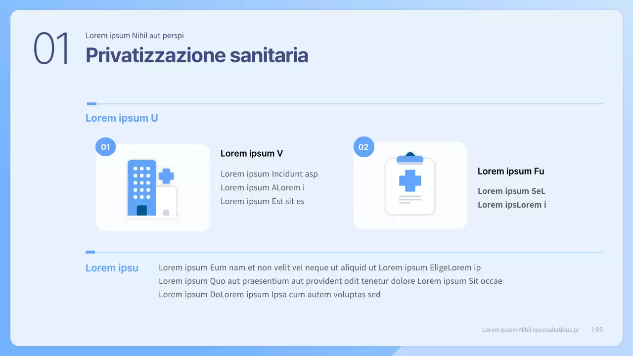 Presentazione blu semplice per il dibattito sulla privatizzazione della sanità