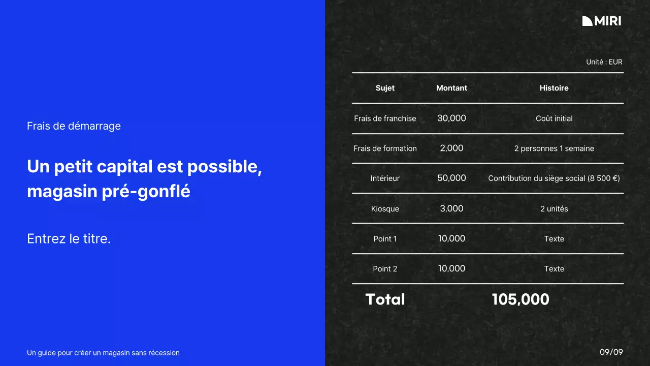 Guide pour la création d'un centre commercial avec une palette de couleurs et une grille blanche, bleue et noire