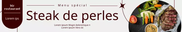 Bannière stylisée avec la photo d'un steak dans un cadre semi-circulaire