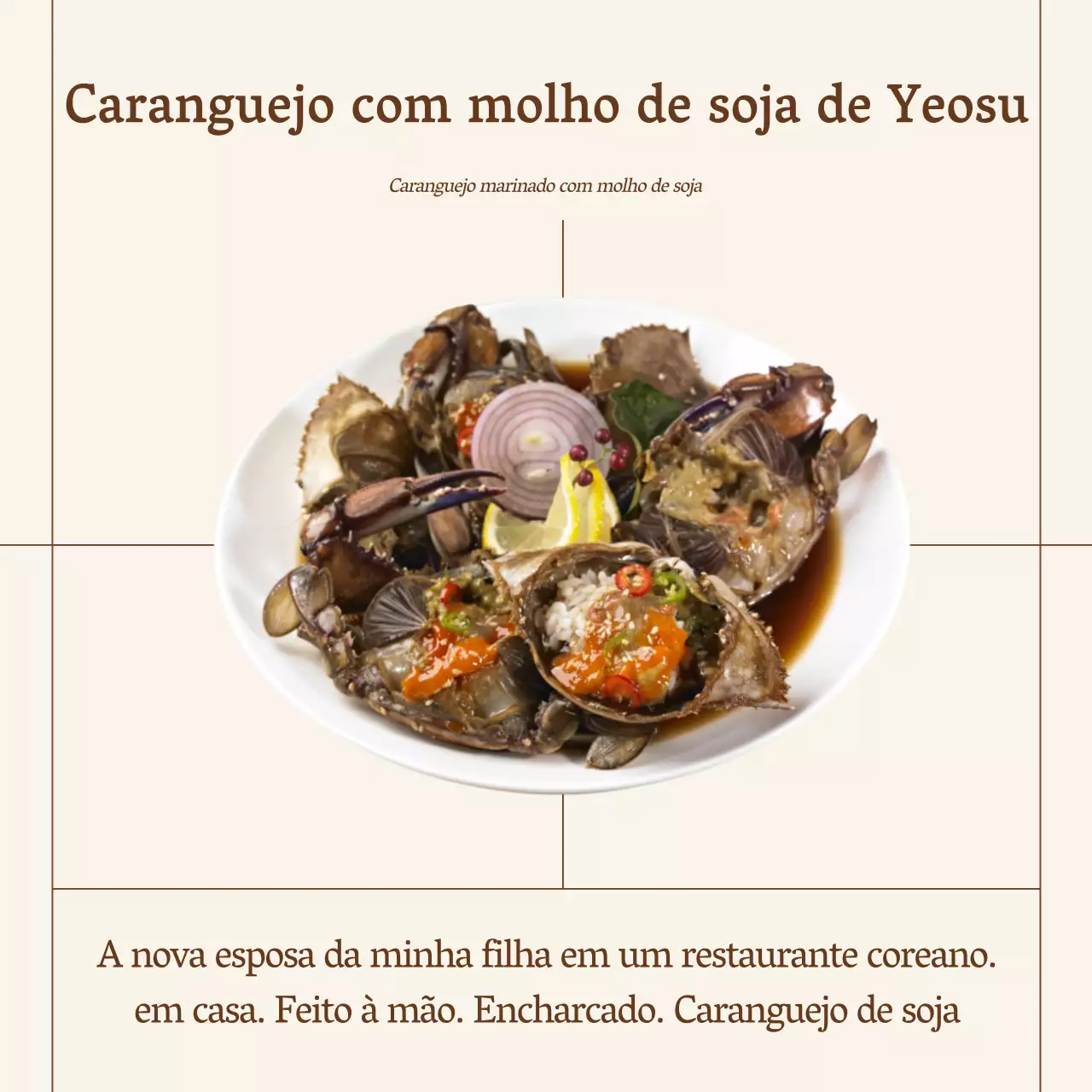 Promover comida de caranguejo com molho de soja simples em bege e castanho
