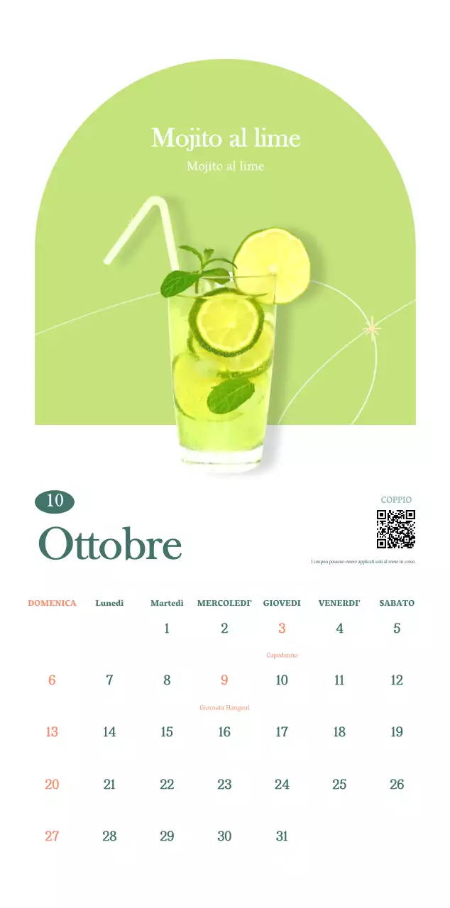 Calendario dei bar con i consigli per le bevande del mese