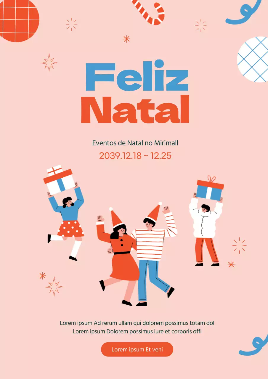Cartaz de promoção de evento de Natal giro em cor-de-rosa e vermelho