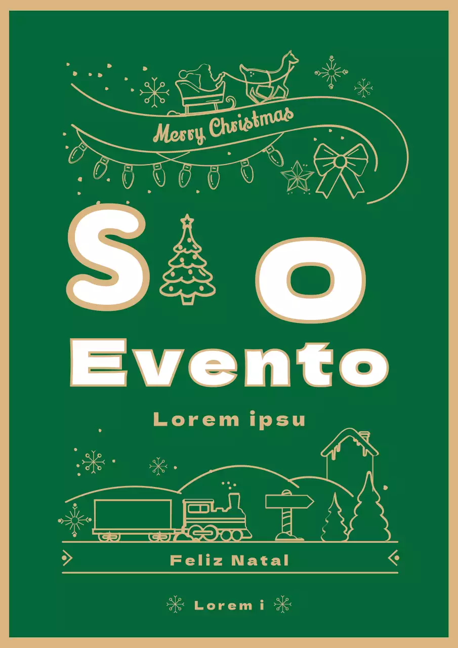 Folheto de vendas de Natal ilustrado com decorações verdes e douradas