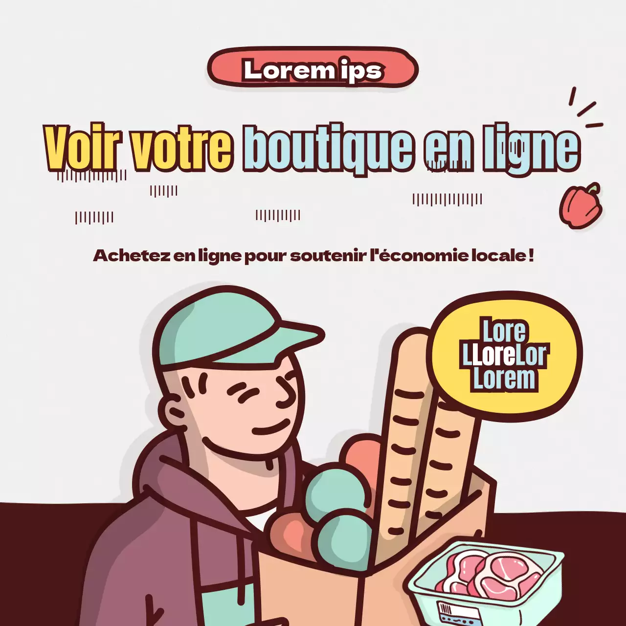 Thème de l'épicerie en ligne avec illustration au trait par Brown Mint