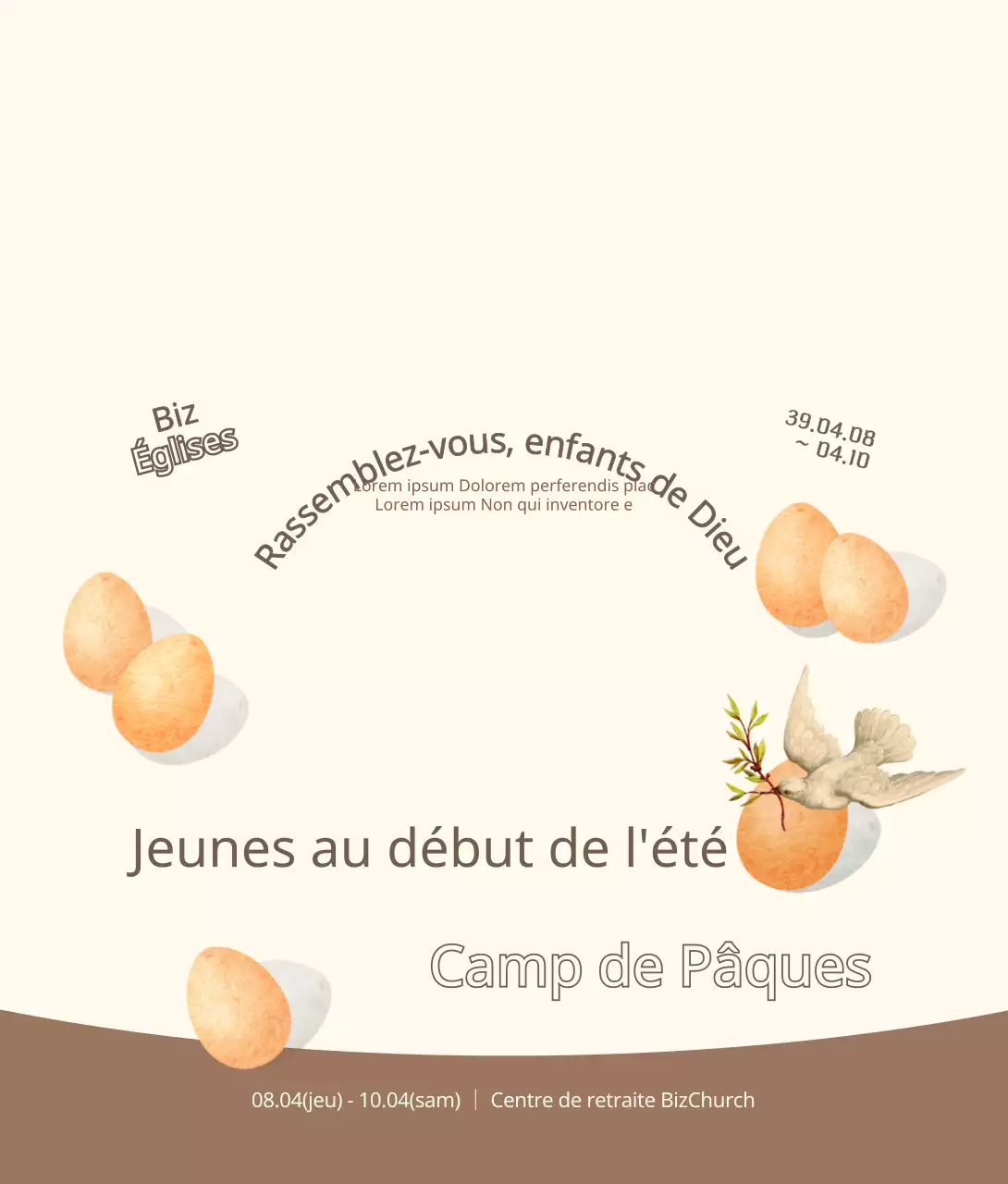 Illustration de Pâques émotionnelle en jaune clair et marron Informations sur les camps de Pâques pour les jeunes
