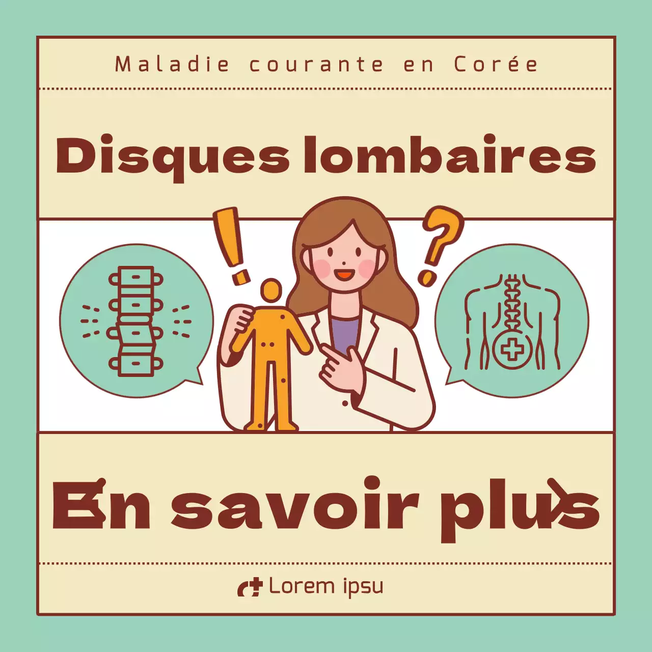Informations sur les disques lombaires avec des éléments de la barre de recherche de couleur menthe et beige