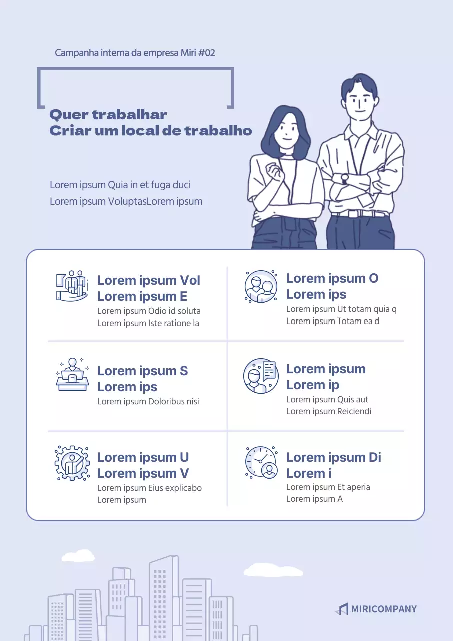 Cartaz Web de promoção de uma campanha interna com ilustrações em tons de azul