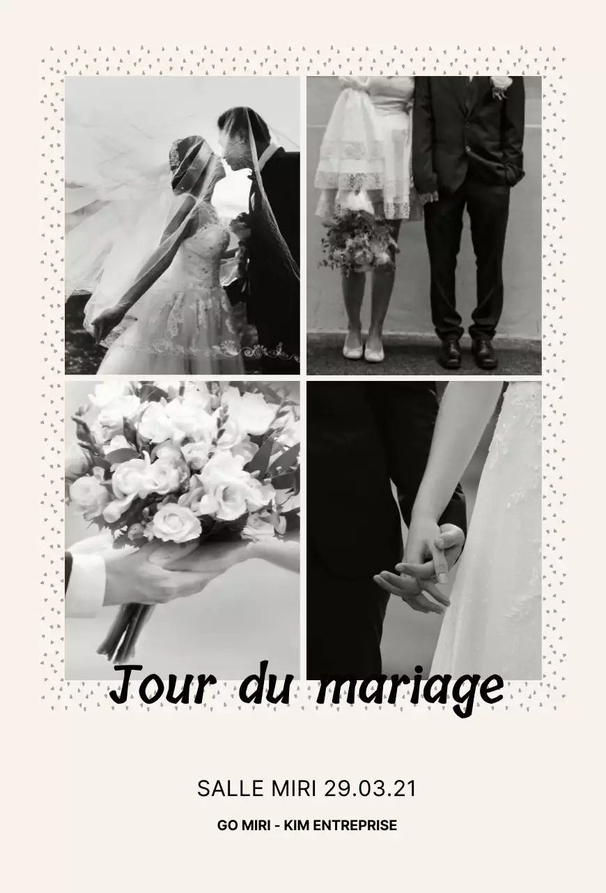 Invitation de mariage simple avec cadre en quart de cercle en beige et noir