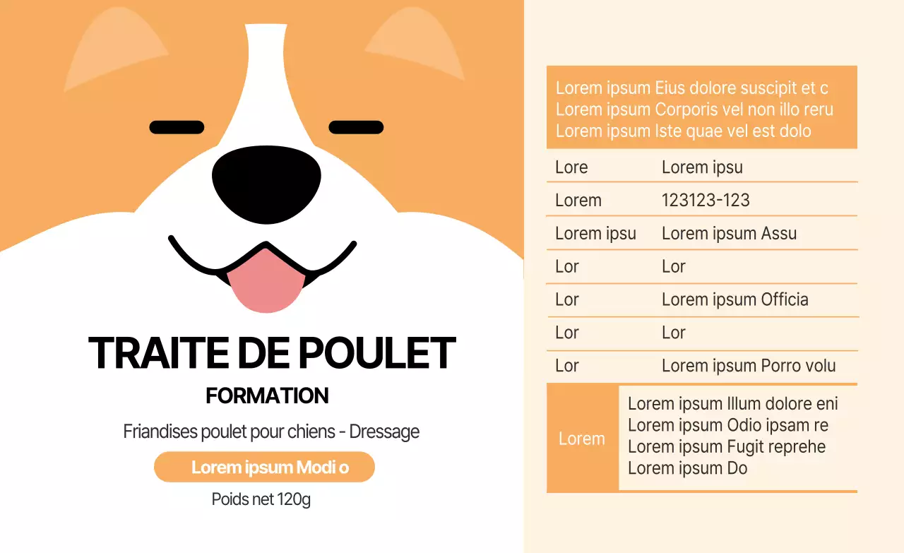 Étiquette de détail illustrée orange pour les friandises pour animaux de compagnie