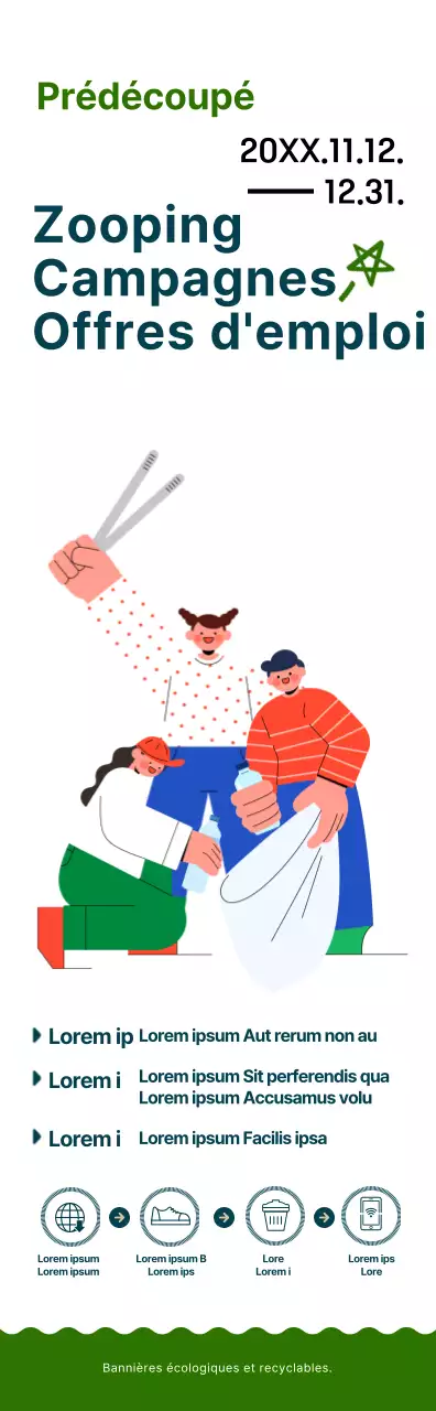 Une campagne simple et mignonne dans le style illustration en bleu marine et vert.