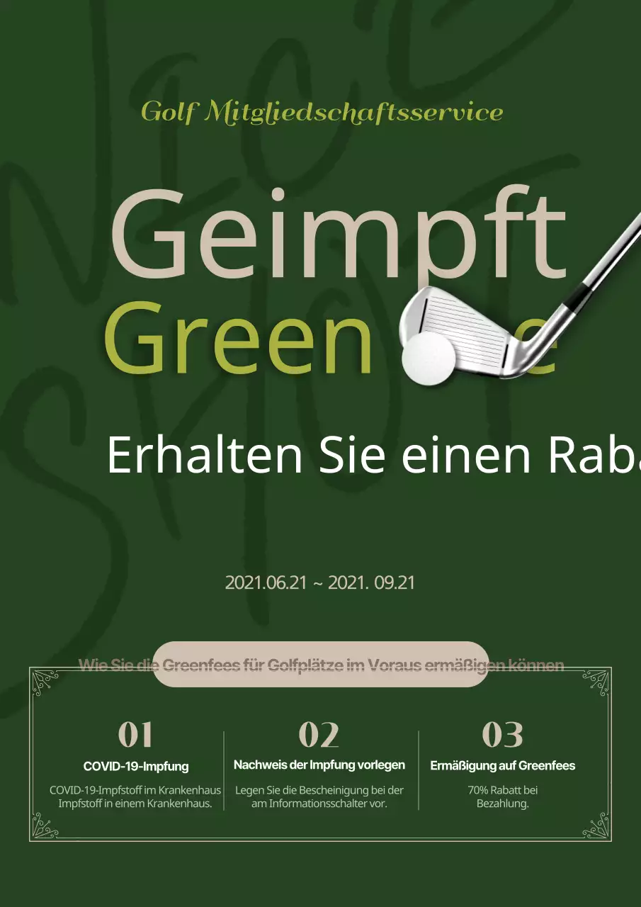 Grüner und stilvoller Flyer für die Mitgliedschaft auf einem Golfplatz