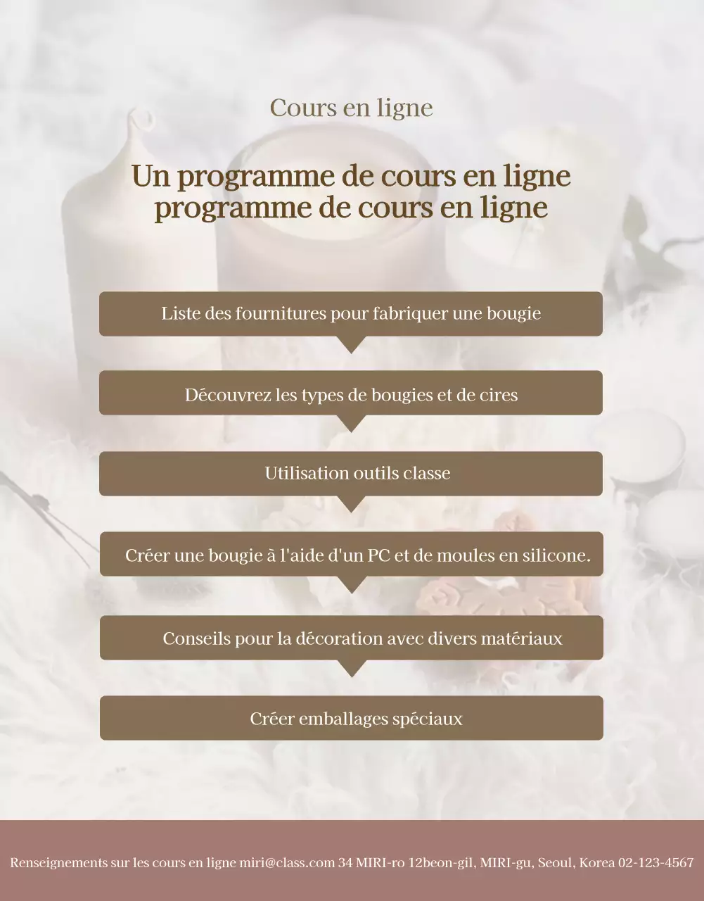 Bougies luxueuses en beige et marron pour promouvoir un cours en ligne