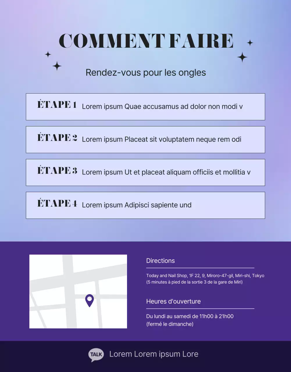 Promouvoir un salon de manucure violet et sentimental