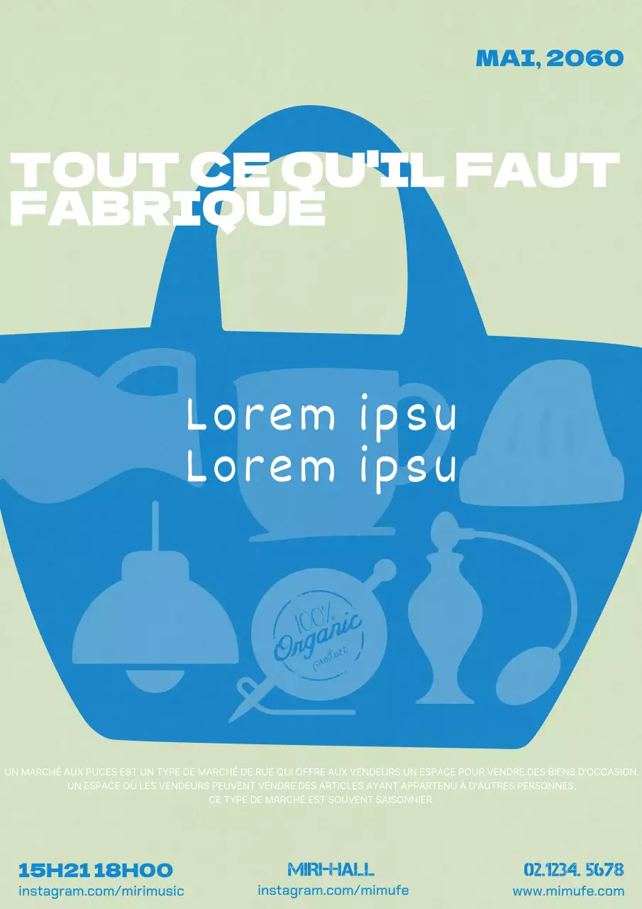 Promouvoir le marché aux puces artisanal de votre panier bleu et vert