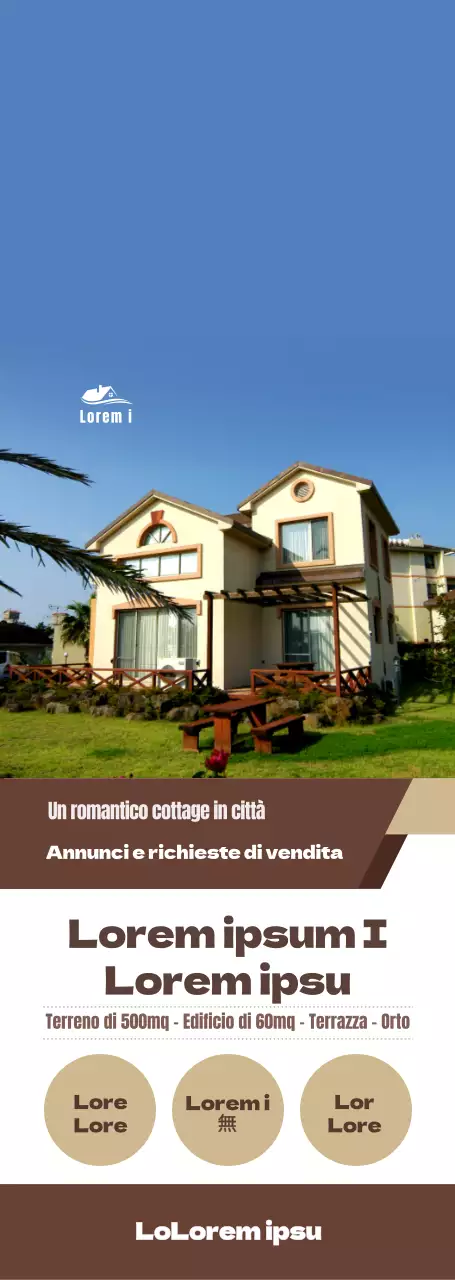 Uno stile semplice in giallo e marrone per annunciare e promuovere annunci immobiliari e richieste di vendita.