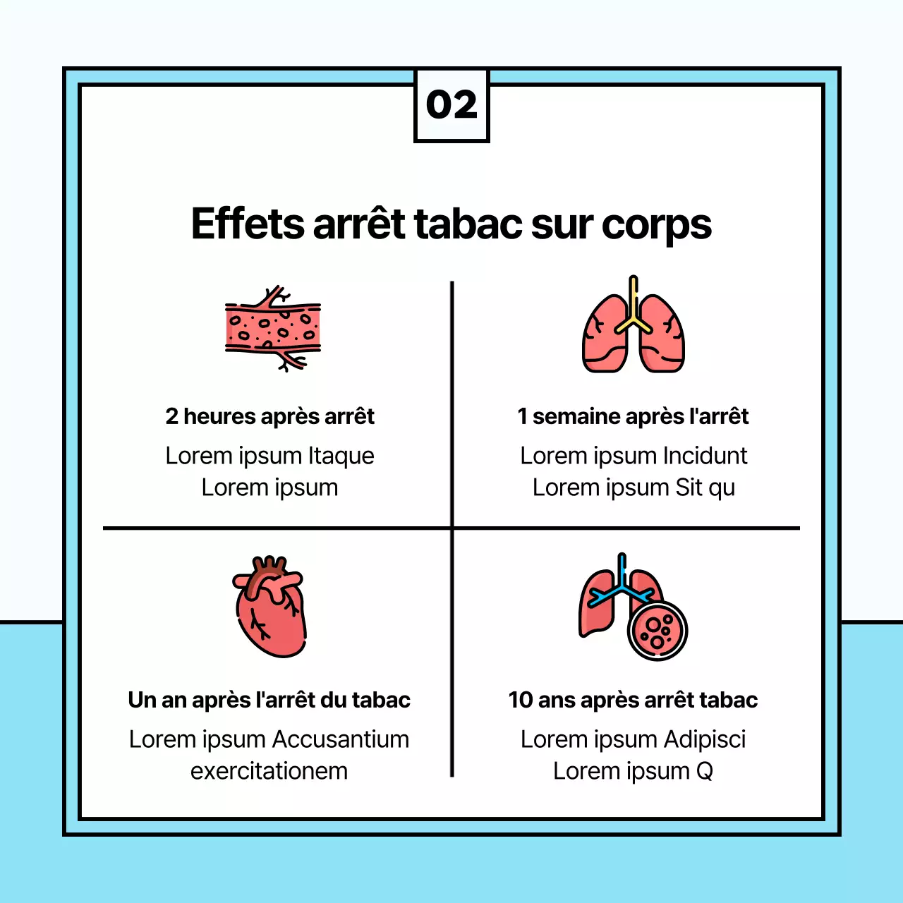 Illustration mignonne des effets de l'arrêt du tabac en bleu clair et rose