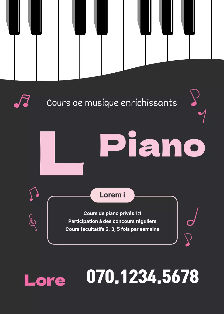 Illustration d'un clavier en noir et blanc, promotion d'une école de musique