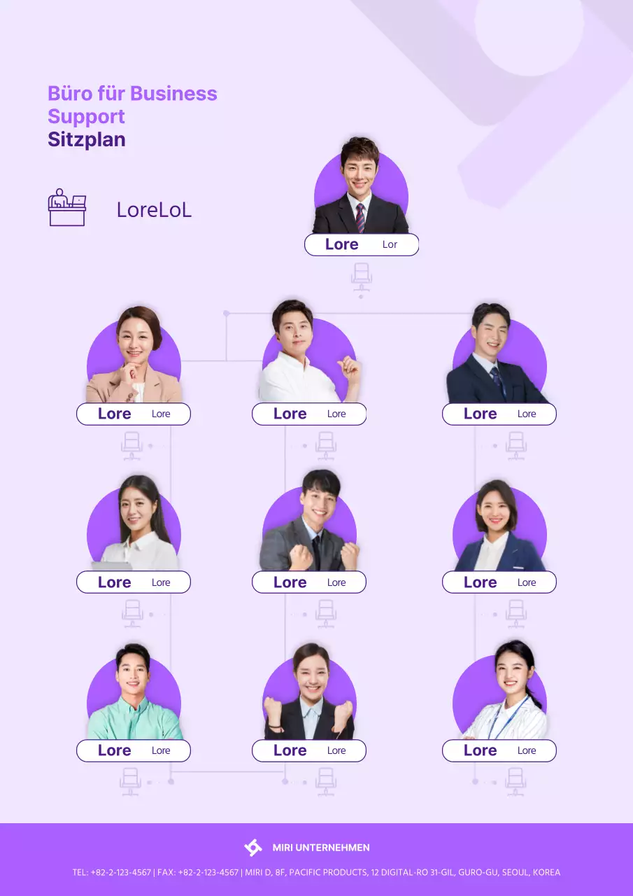 Lila einfacher, menschenorientierter Firmensitzplan