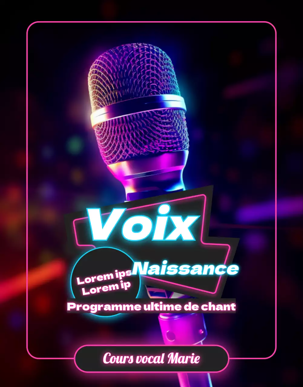 Leçon de chant rose et bleu clair néon