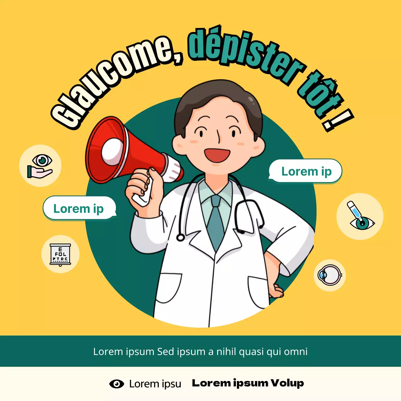 Glaucome expliqué dans un concept d'illustration jaune et vert