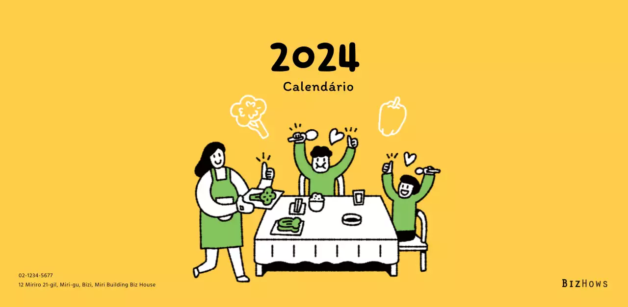 Calendário de Ano Novo com ilustrações de linhas giras