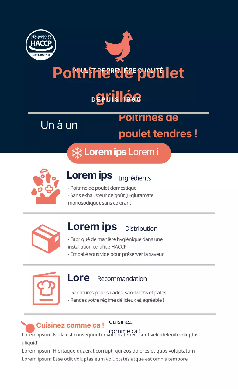 Logo orange bleu marine étiquette de description de recette alimentaire