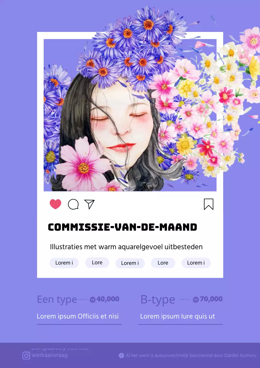 Paarse social frame illustrator uitbestede promotionele webposter