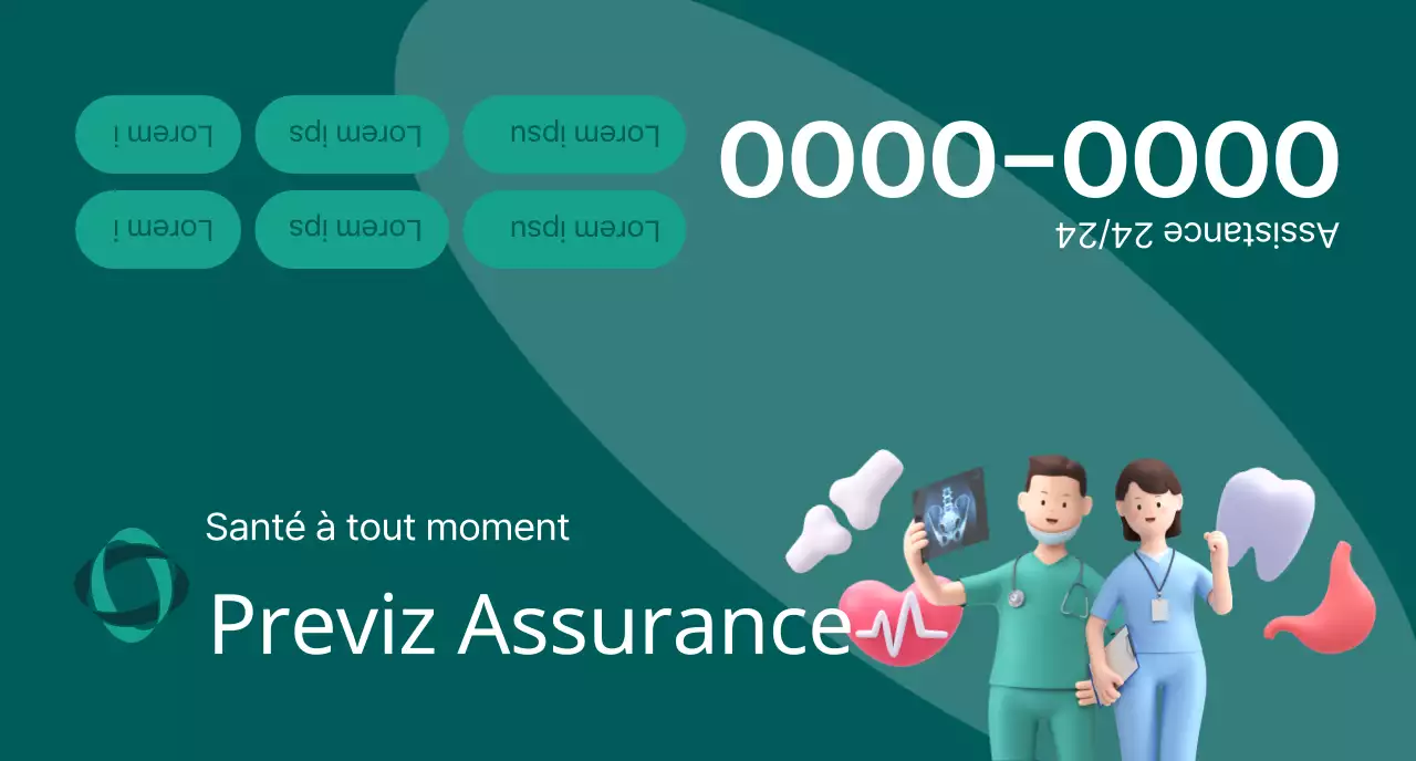 Document promotionnel d'une compagnie d'assurance avec des illustrations 3D aux tons sombres et des icônes de santé.