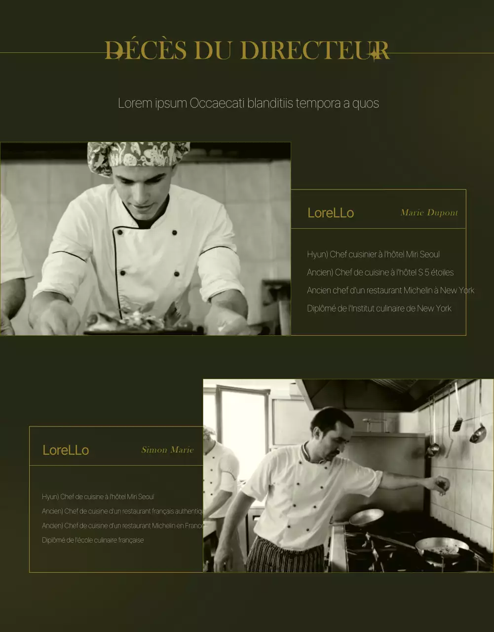 Promouvoir la gastronomie hôtelière sophistiquée dans les verts et les ors foncés