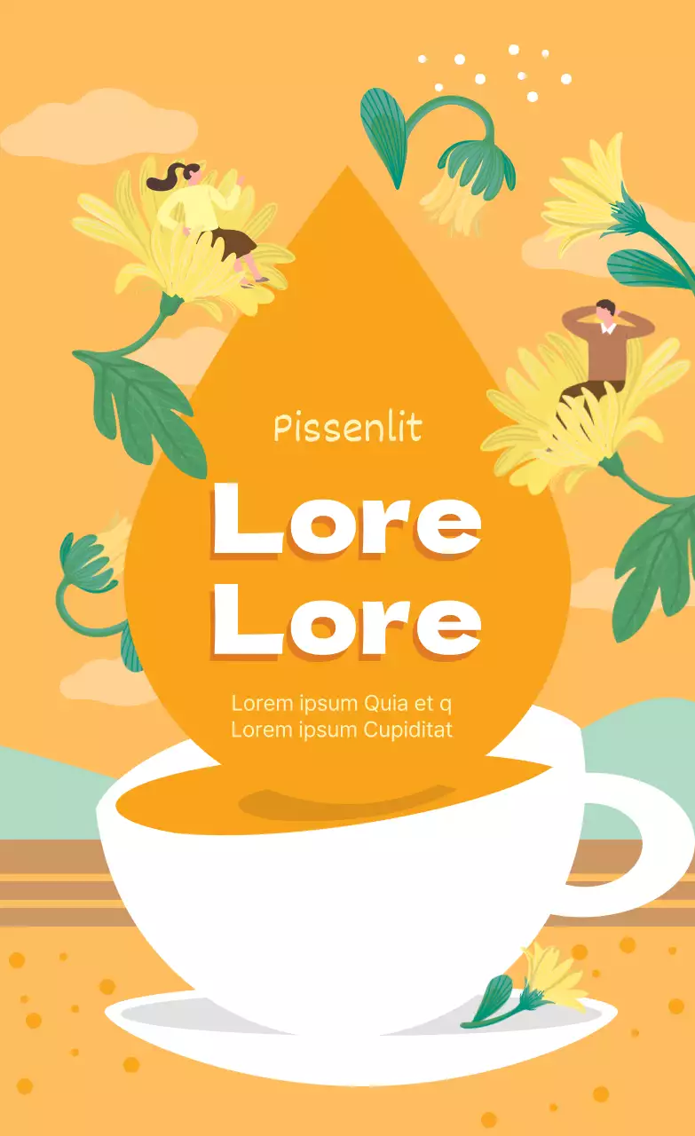 Illustration jaune Étiquette d'emballage de tisane mignonne pour aliments