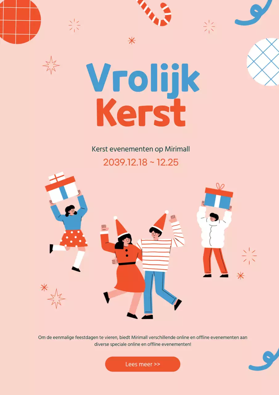 Leuke kerstposter voor evenement in roze en rood