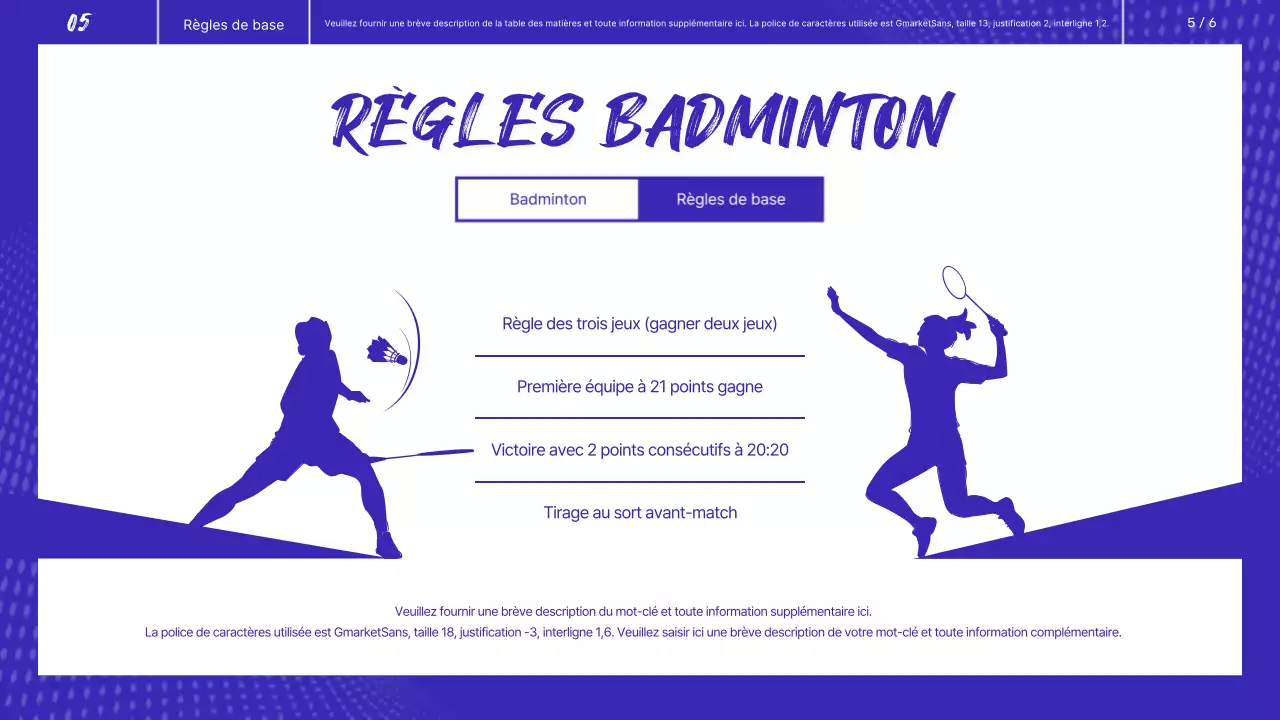 Badminton bleu et blanc Évaluation de la performance physique Leçon guidée