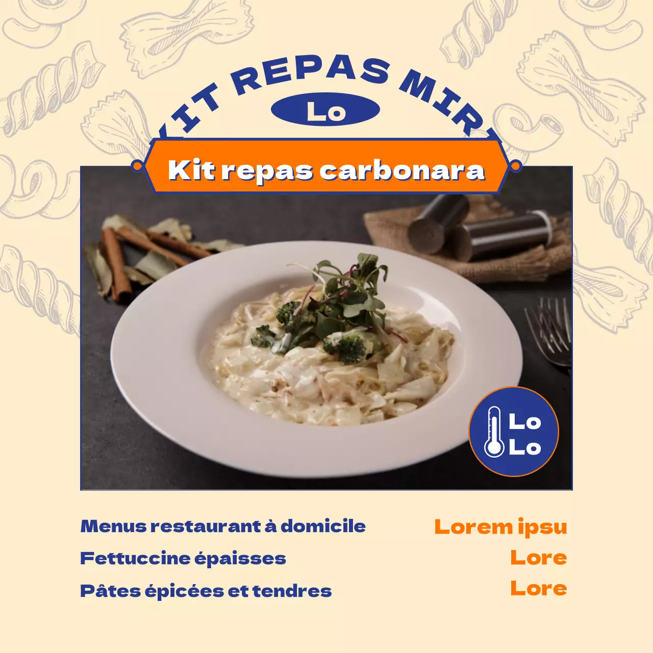 Promouvoir un kit repas de pâtes moderne en jaune et orange