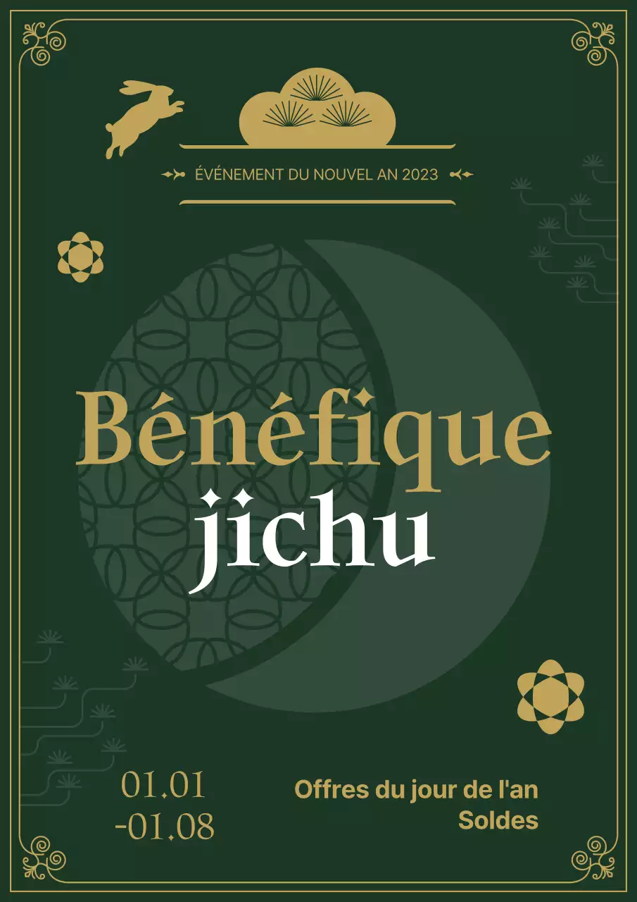 Affiche du Nouvel An en vert et or