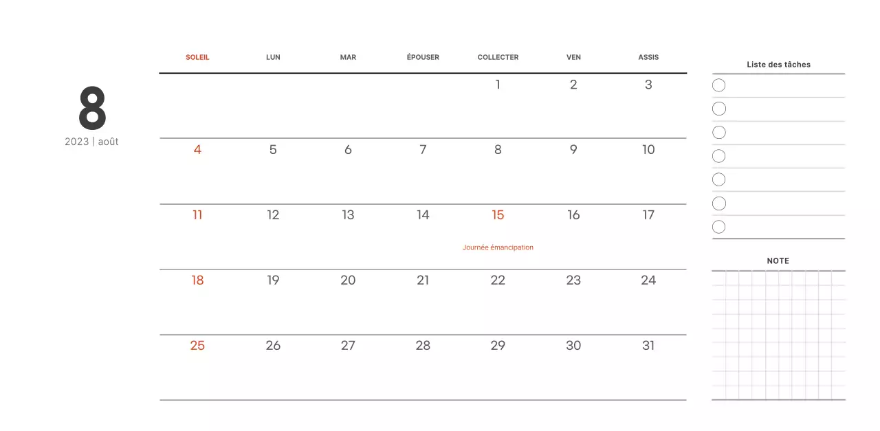 Calendrier de café simple et moderne